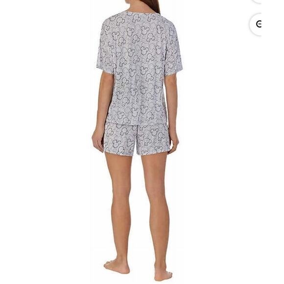 Disney Women's 2 Piece Short Pajama Set Medium Gray Mickey Mouse - Picture 2 of 5